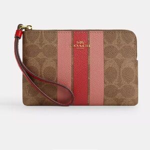 Corner Zip Wristlet In Signature Canvas With Stripe